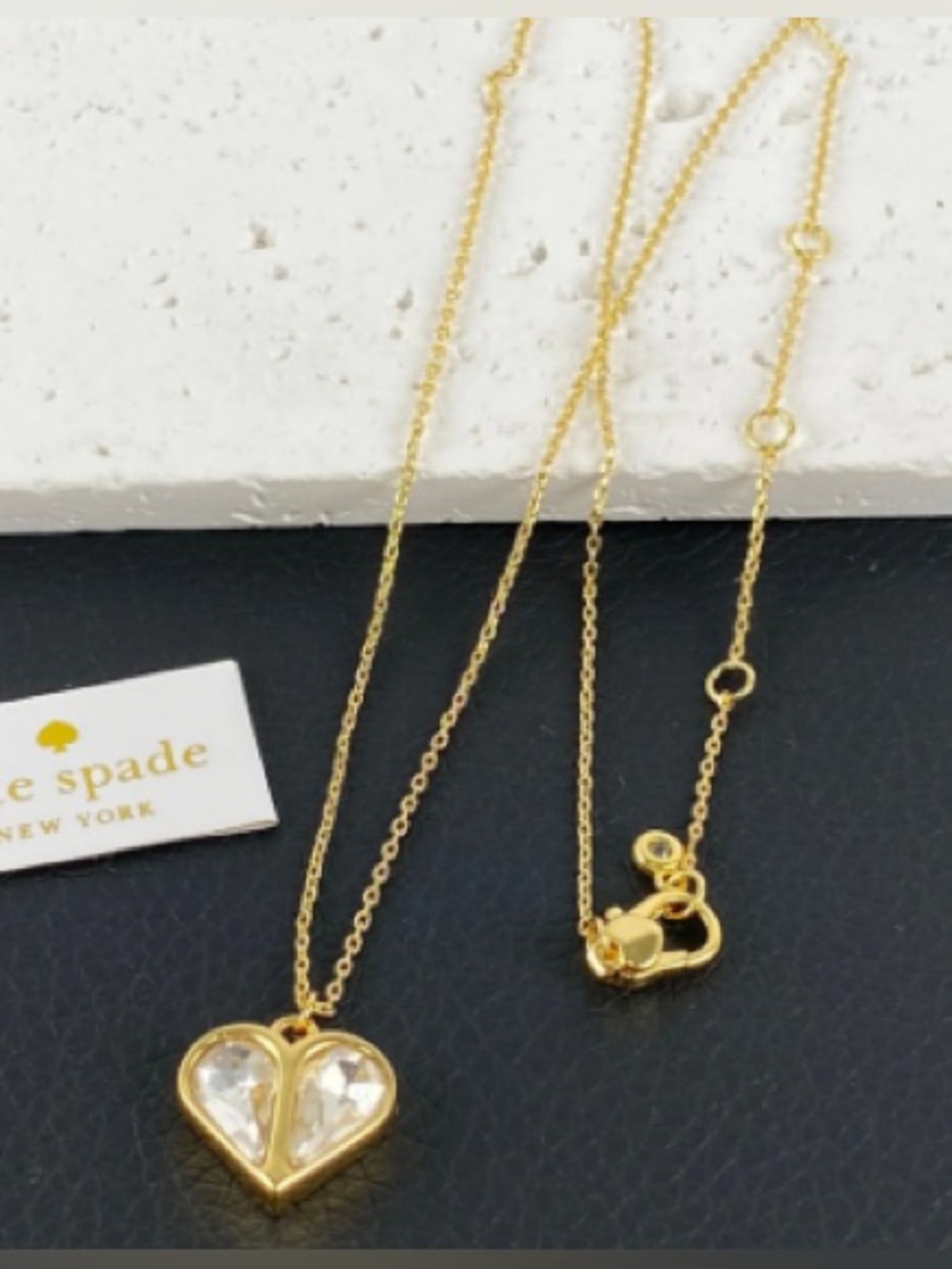 kate spade Gold Heart Pendant Necklace with Clear Crystals